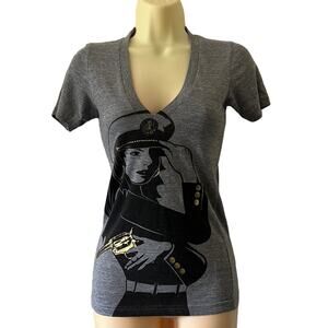 Rare Tank Theory XS Gray V-Neck Graphic Print Top